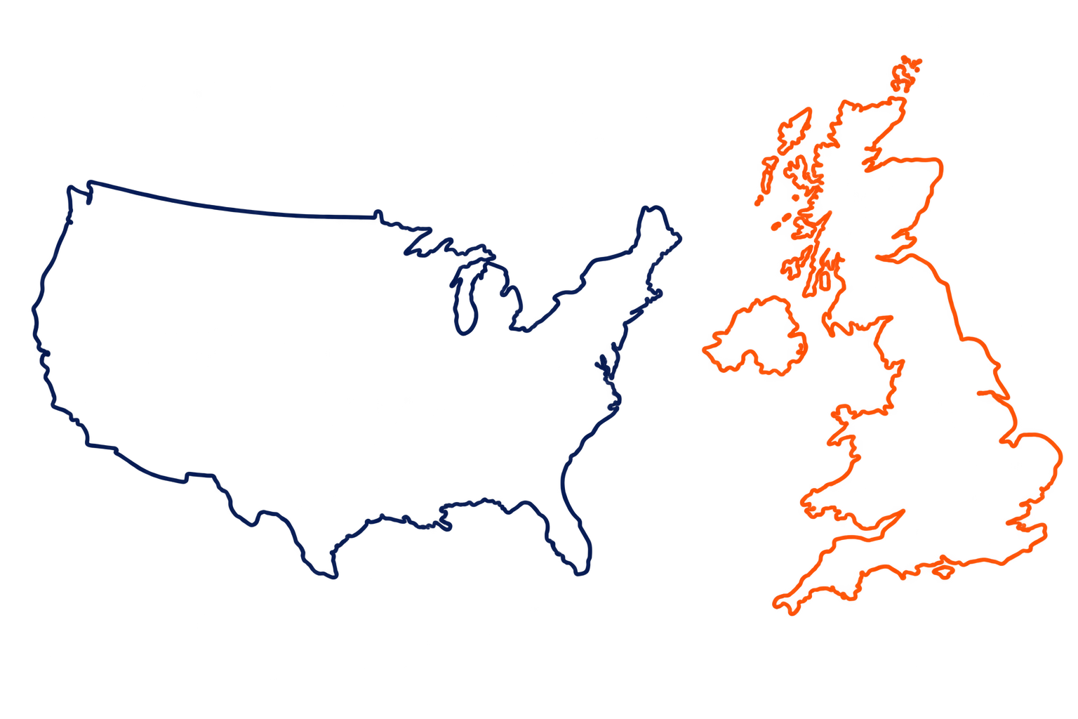 Umrisse der USA und des Vereinigten Königreichs